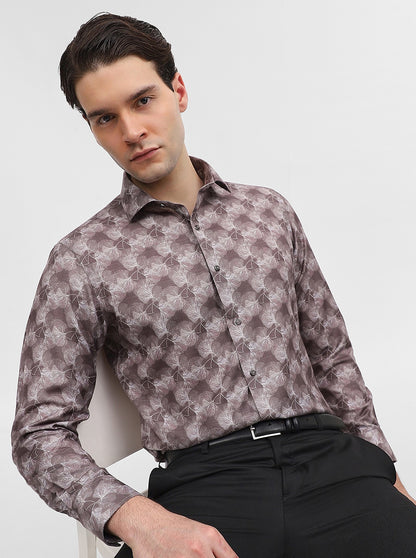 Brown Printed Slim Fit Party Wear Shirt | Greenfibre