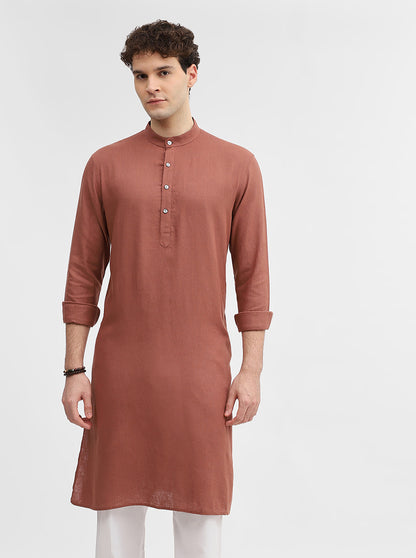 Coral Red Solid Modi Kurta | JadeBlue
