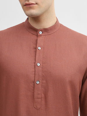 Coral Red Solid Modi Kurta | JadeBlue