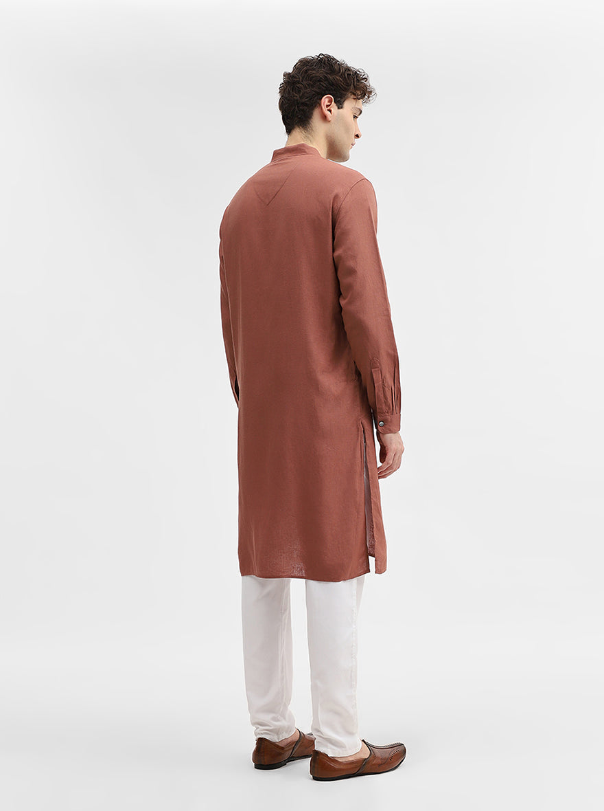 Coral Red Solid Modi Kurta | JadeBlue