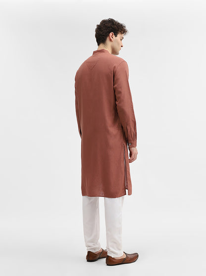Coral Red Solid Modi Kurta | JadeBlue