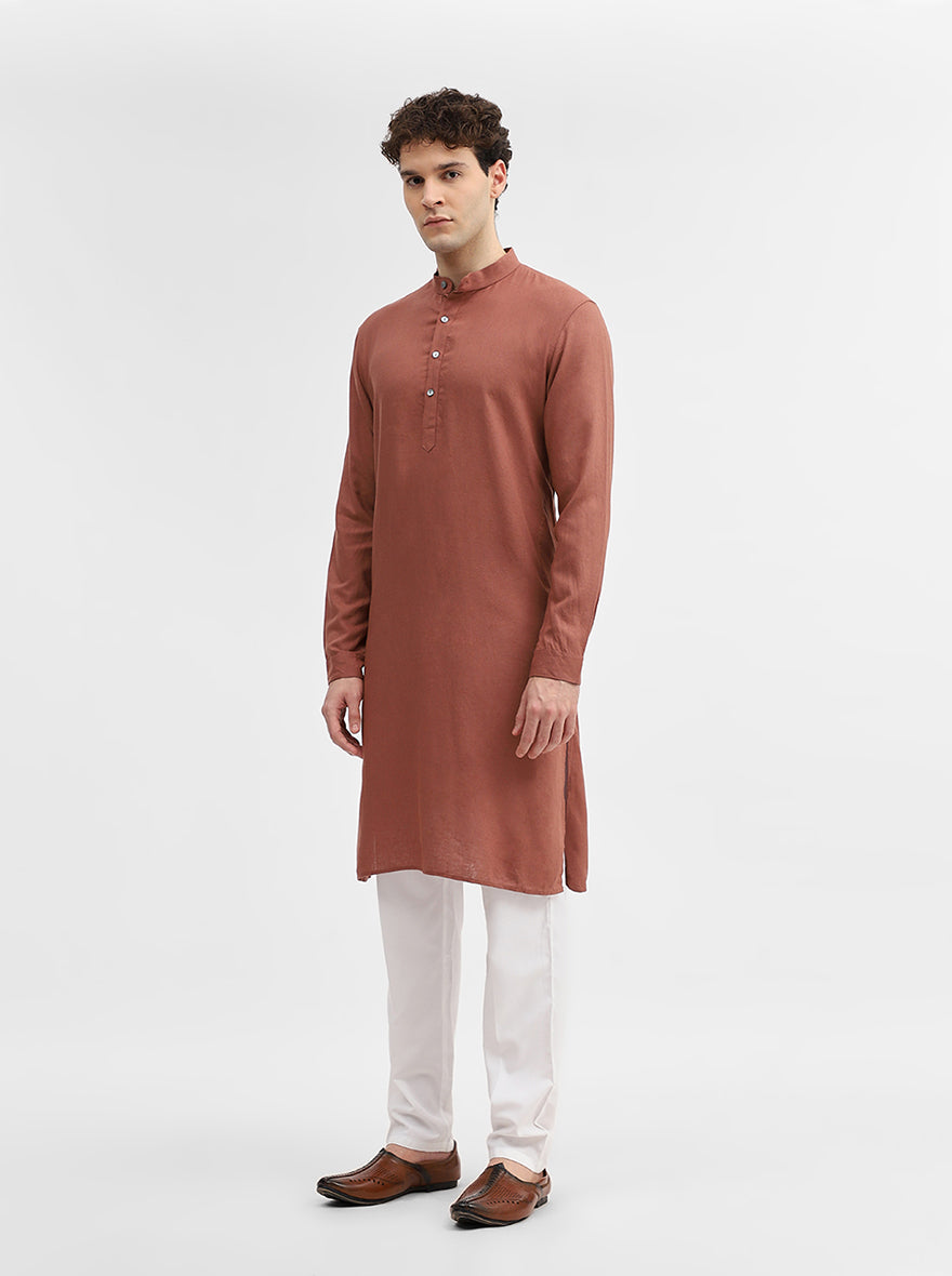 Coral Red Solid Modi Kurta | JadeBlue