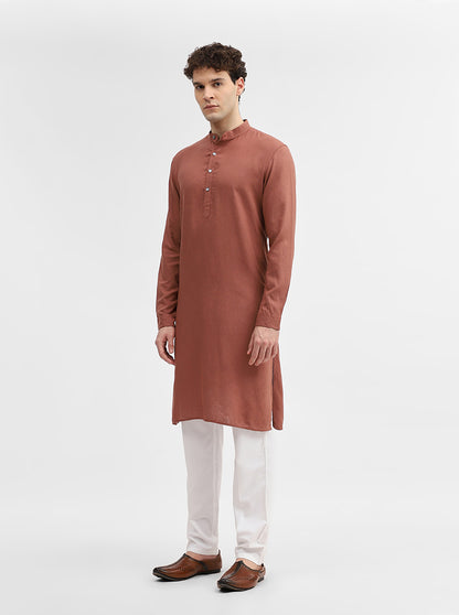 Coral Red Solid Modi Kurta | JadeBlue