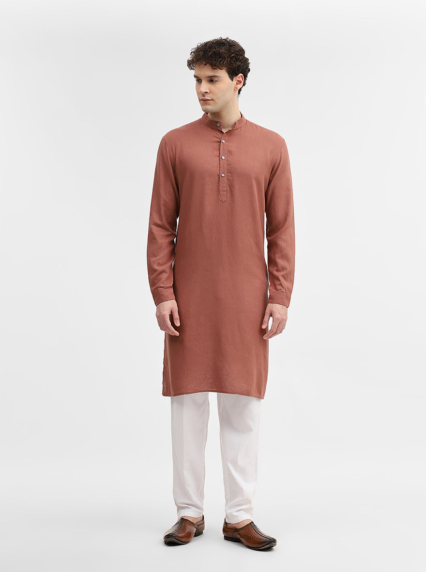 Coral Red Solid Modi Kurta | JadeBlue