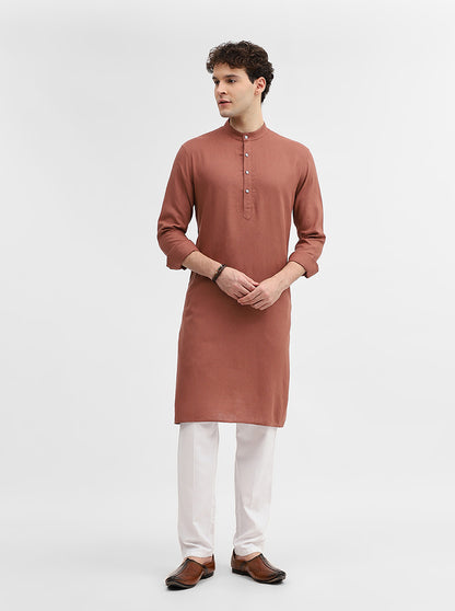 Coral Red Solid Modi Kurta | JadeBlue