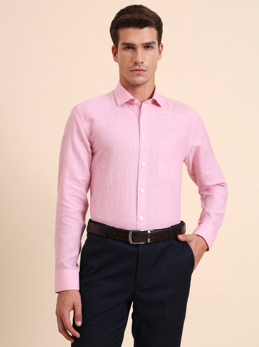 Light Pink Solid Regular Fit Formal Shirt | JadeBlue