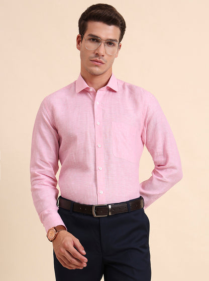 Light Pink Solid Regular Fit Formal Shirt | JadeBlue