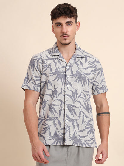 Blue & White Printed Slim Fit Casual Shirt | JadeBlue