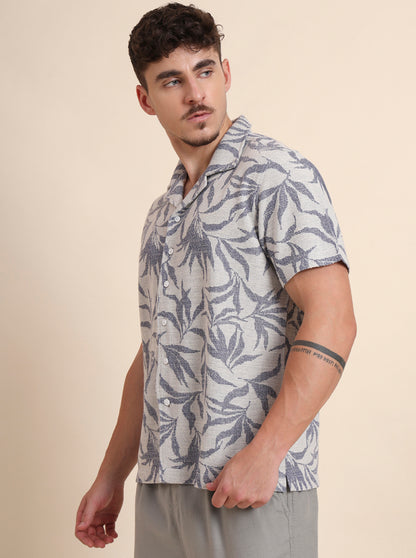 Blue & White Printed Slim Fit Casual Shirt | JadeBlue