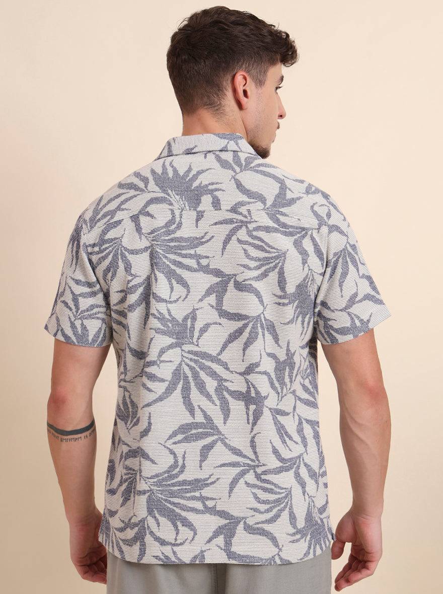 Blue & White Printed Slim Fit Casual Shirt | JadeBlue