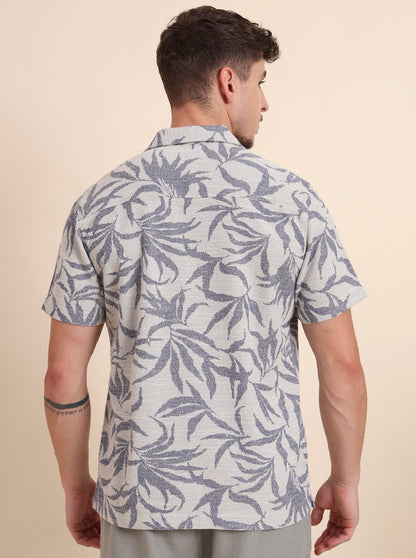 Blue & White Printed Slim Fit Casual Shirt | JadeBlue