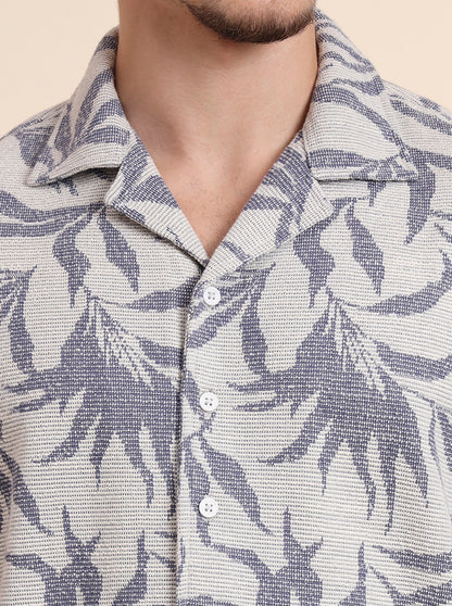 Blue & White Printed Slim Fit Casual Shirt | JadeBlue