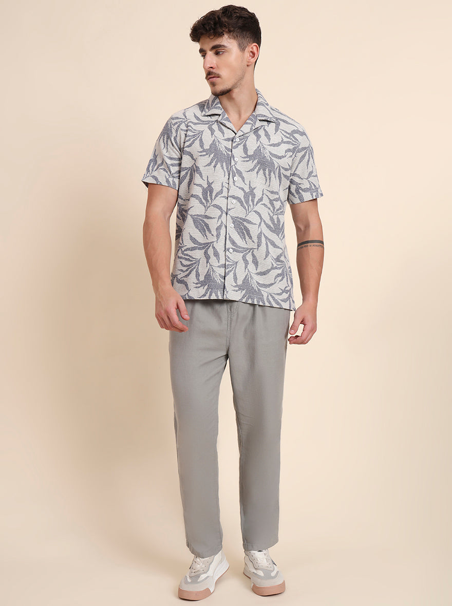 Blue & White Printed Slim Fit Casual Shirt | JadeBlue