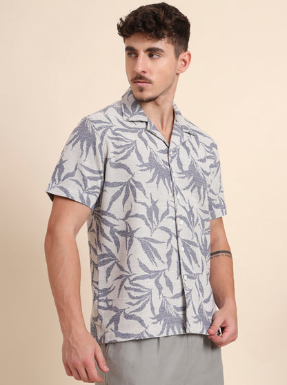 Blue & White Printed Slim Fit Casual Shirt | JadeBlue