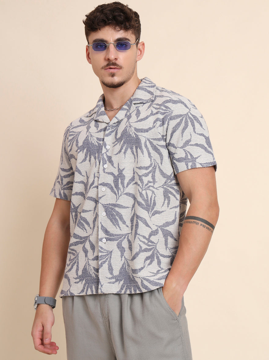 Blue & White Printed Slim Fit Casual Shirt | JadeBlue