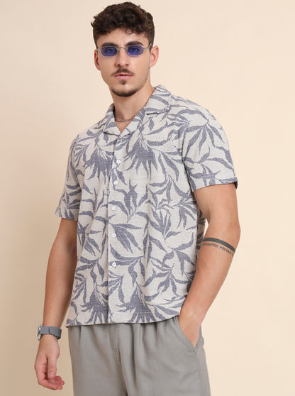 Blue & White Printed Slim Fit Casual Shirt | JadeBlue