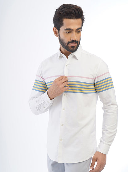 White Striped Slim Fit Casual Shirt | JadeBlue