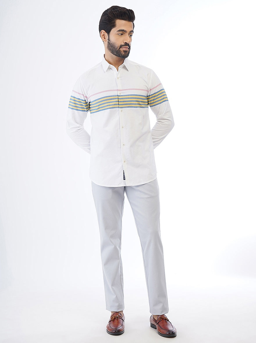 White Striped Slim Fit Casual Shirt | JadeBlue