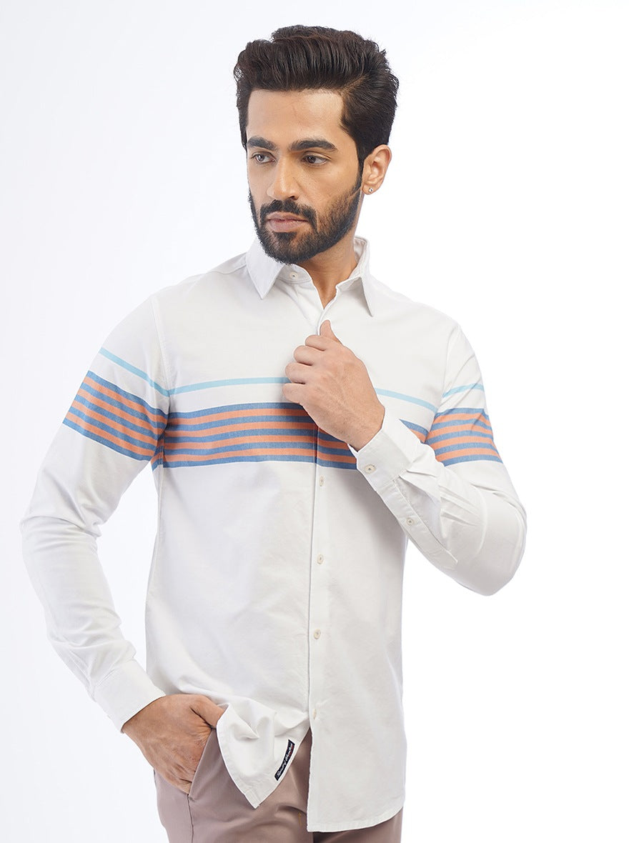 White Striped Slim Fit Casual Shirt | JadeBlue