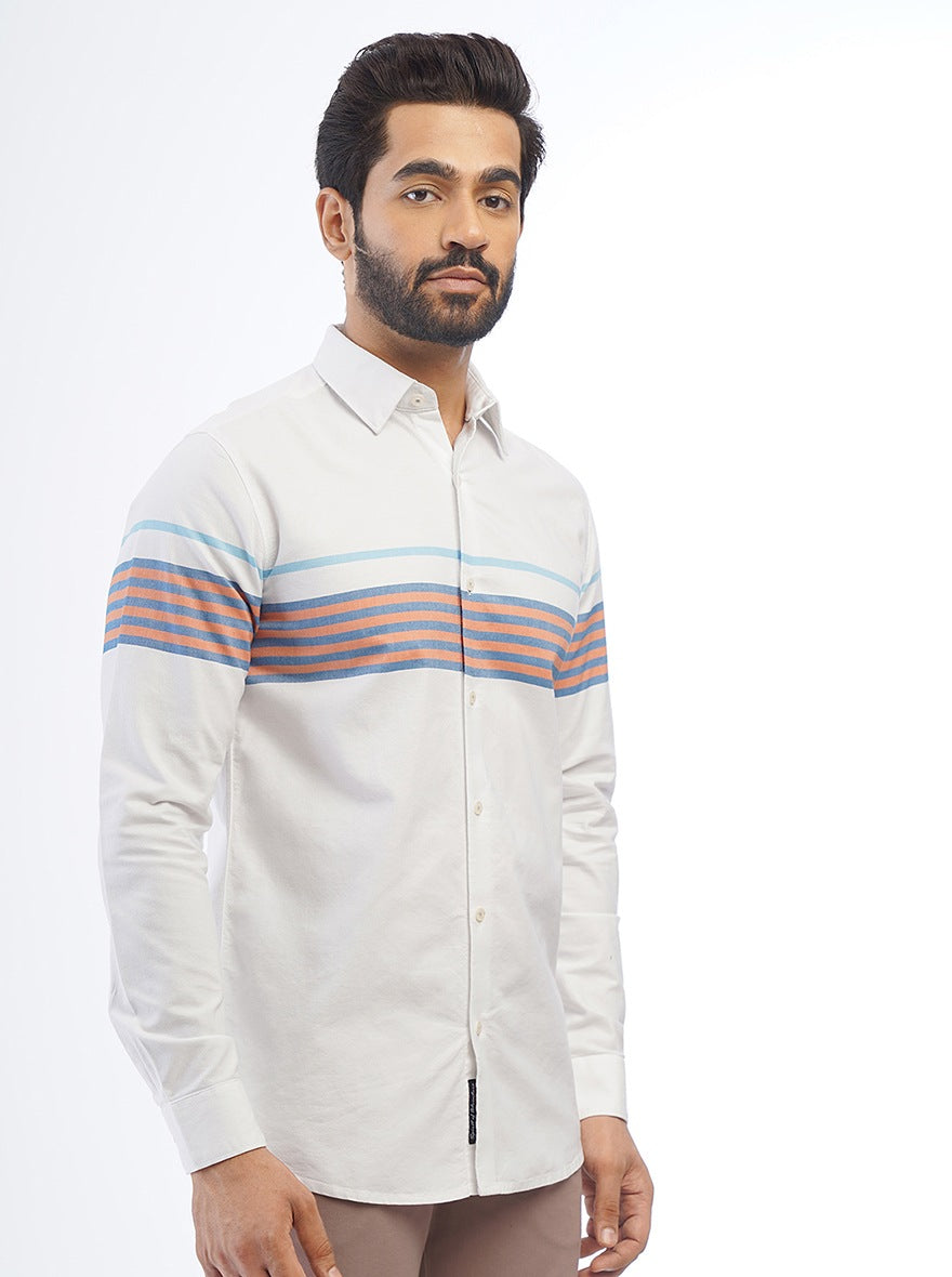 White Striped Slim Fit Casual Shirt | JadeBlue
