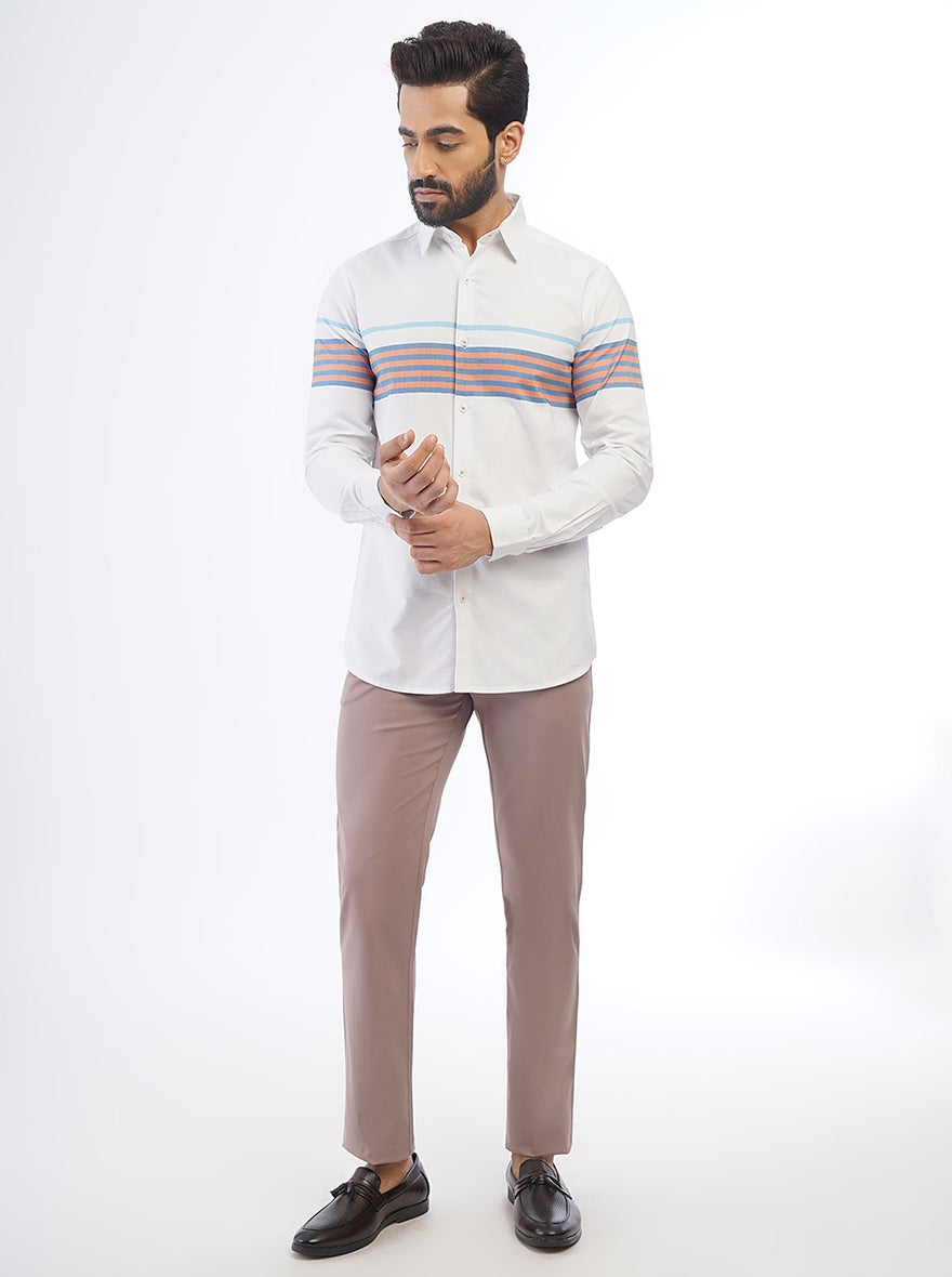 White Striped Slim Fit Casual Shirt | JadeBlue