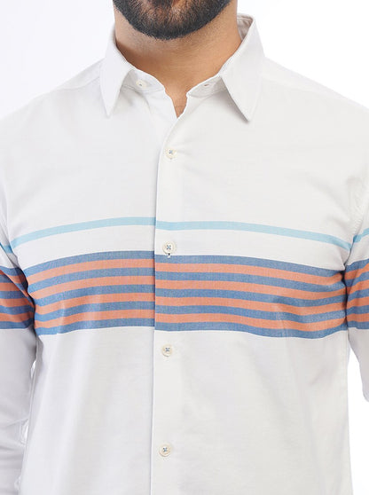 White Striped Slim Fit Casual Shirt | JadeBlue