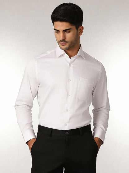 White Solid Slim Fit Formal Shirt | Metal