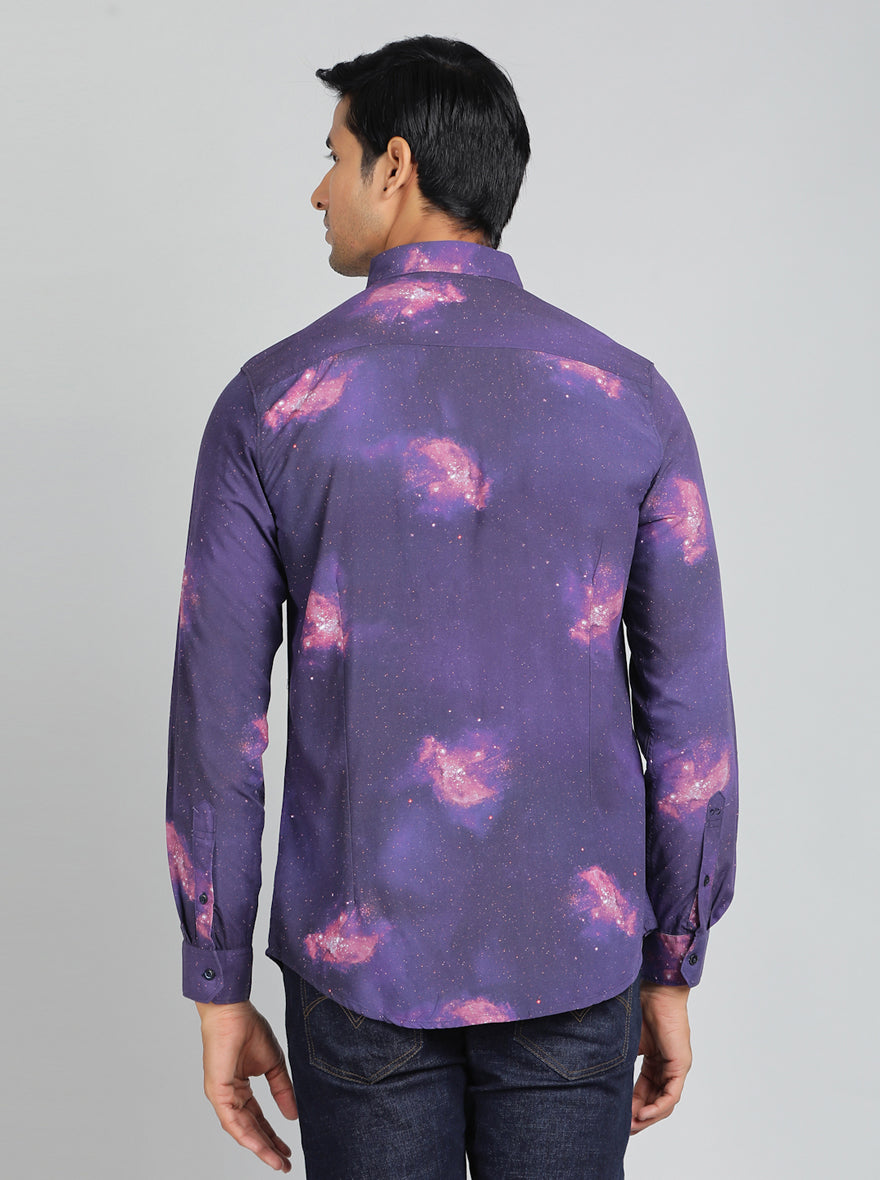 Purple Printed Slim Fit Casual Shirt | JadeBlue