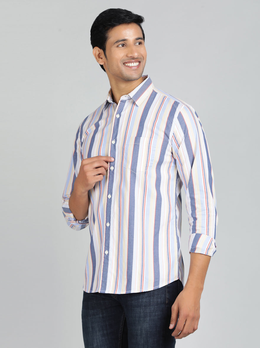 Light Blue Striped Slim Fit Casual Shirt | JadeBlue