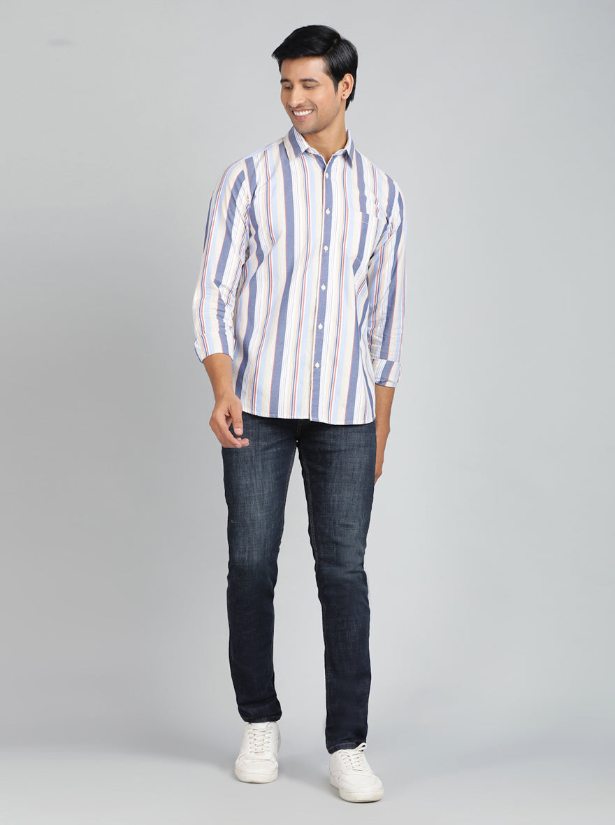 Light Blue Striped Slim Fit Casual Shirt | JadeBlue