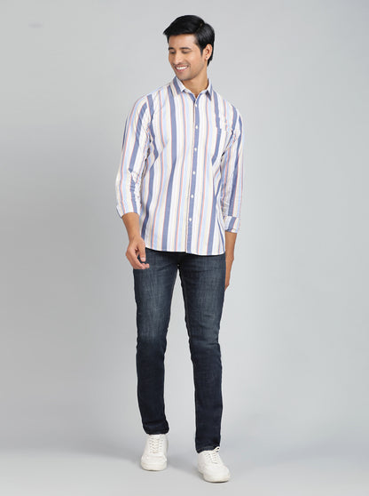 Light Blue Striped Slim Fit Casual Shirt | JadeBlue