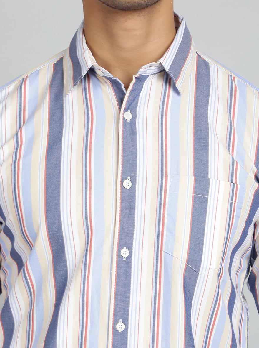 Light Blue Striped Slim Fit Casual Shirt | JadeBlue