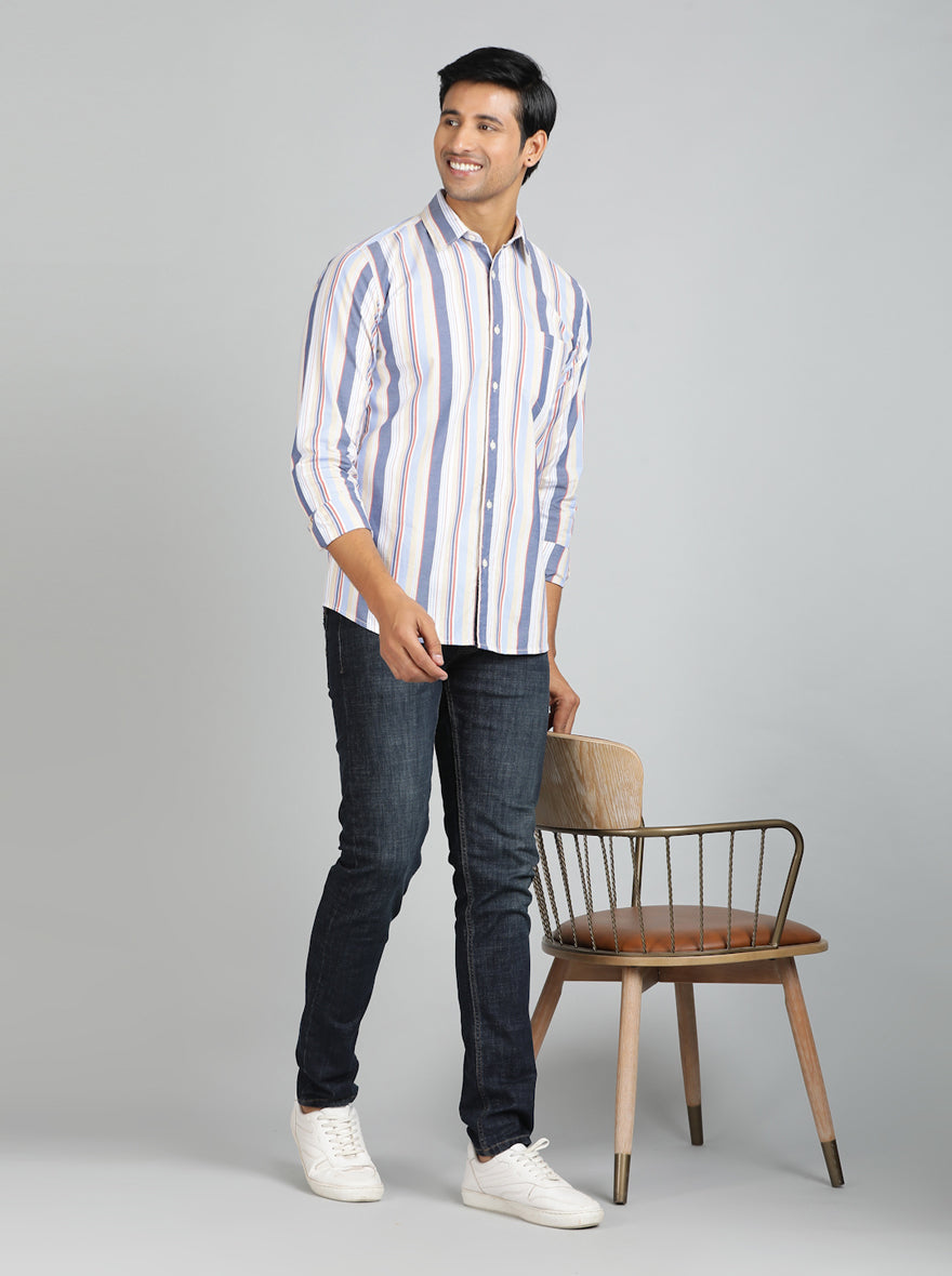Light Blue Striped Slim Fit Casual Shirt | JadeBlue