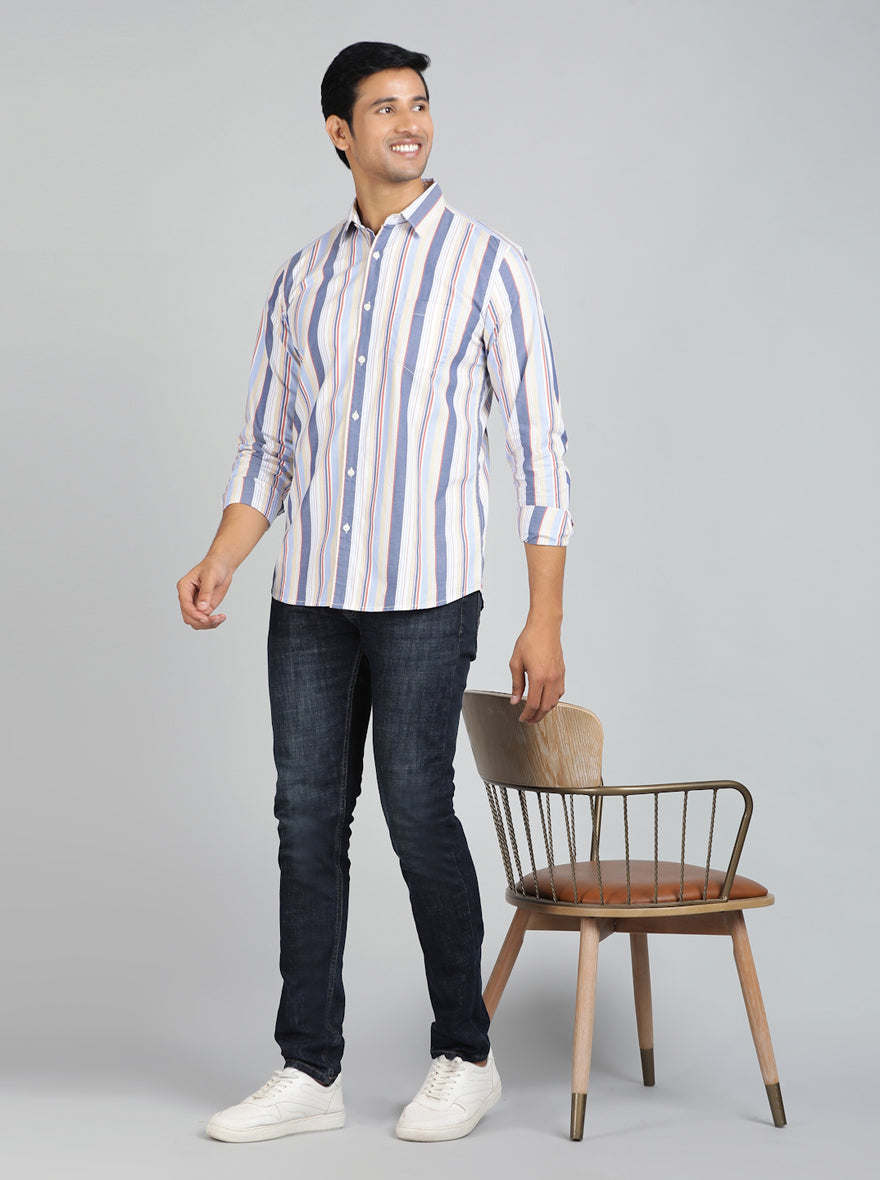 Light Blue Striped Slim Fit Casual Shirt | JadeBlue