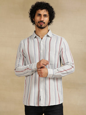 Grey Striped Slim Fit Casual Shirt | JadeBlue