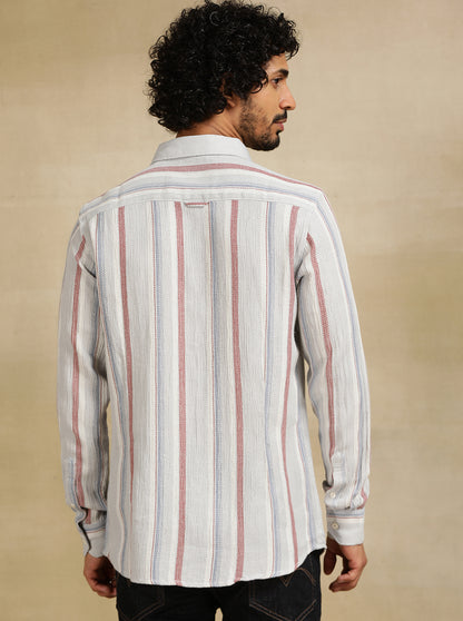 Grey Striped Slim Fit Casual Shirt | JadeBlue