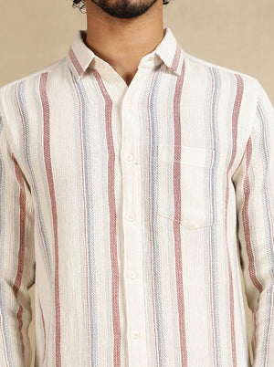 Off White Striped Slim Fit Casual Shirt | JadeBlue