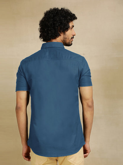 Slate Blue Solid Slim Fit Casual Shirt | JadeBlue