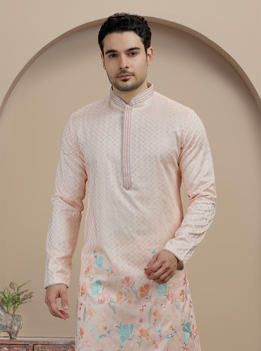 Light  Pink Embroidered Kurta Pajama | Virasana