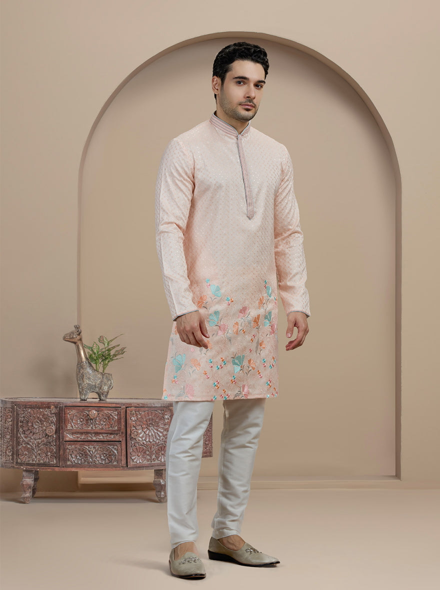 Light  Pink Embroidered Kurta Pajama | Virasana