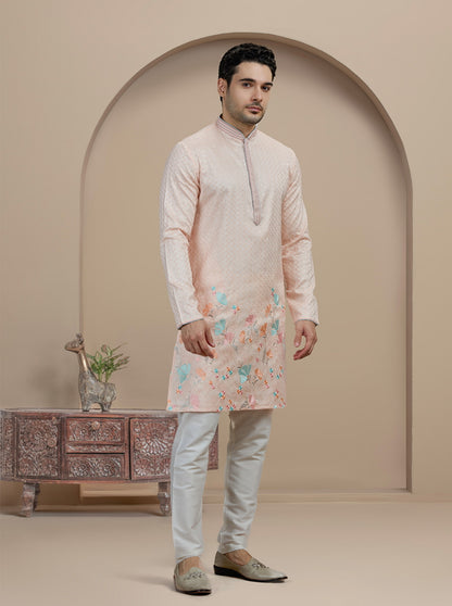 Light  Pink Embroidered Kurta Pajama | Virasana