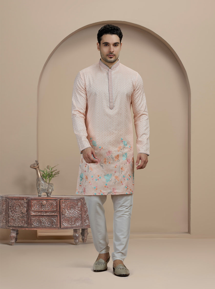 Light  Pink Embroidered Kurta Pajama | Virasana
