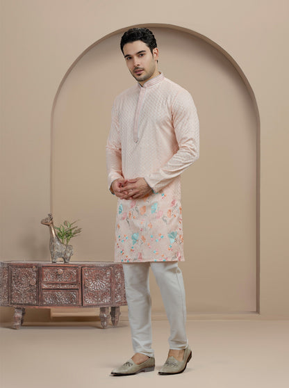 Light  Pink Embroidered Kurta Pajama | Virasana