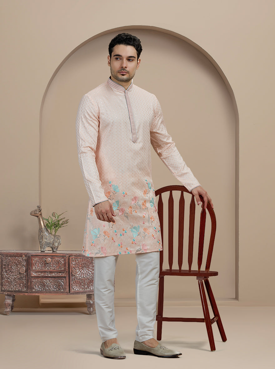 Light  Pink Embroidered Kurta Pajama | Virasana