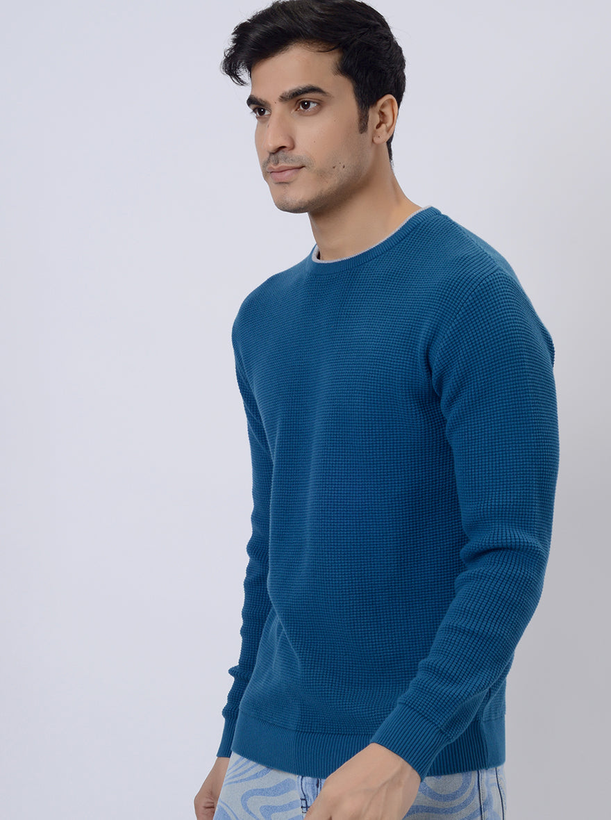 Navy Blue Solid Regular Fit Winter T-Shirt | JadeBlue