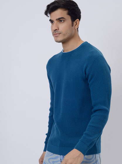 Navy Blue Solid Regular Fit Winter T-Shirt | JadeBlue
