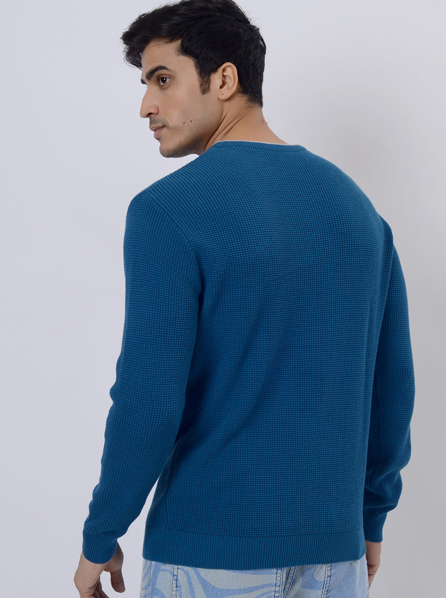 Navy Blue Solid Regular Fit Winter T-Shirt | JadeBlue