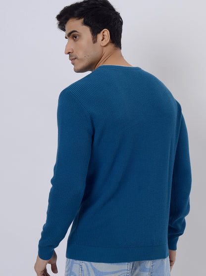 Navy Blue Solid Regular Fit Winter T-Shirt | JadeBlue