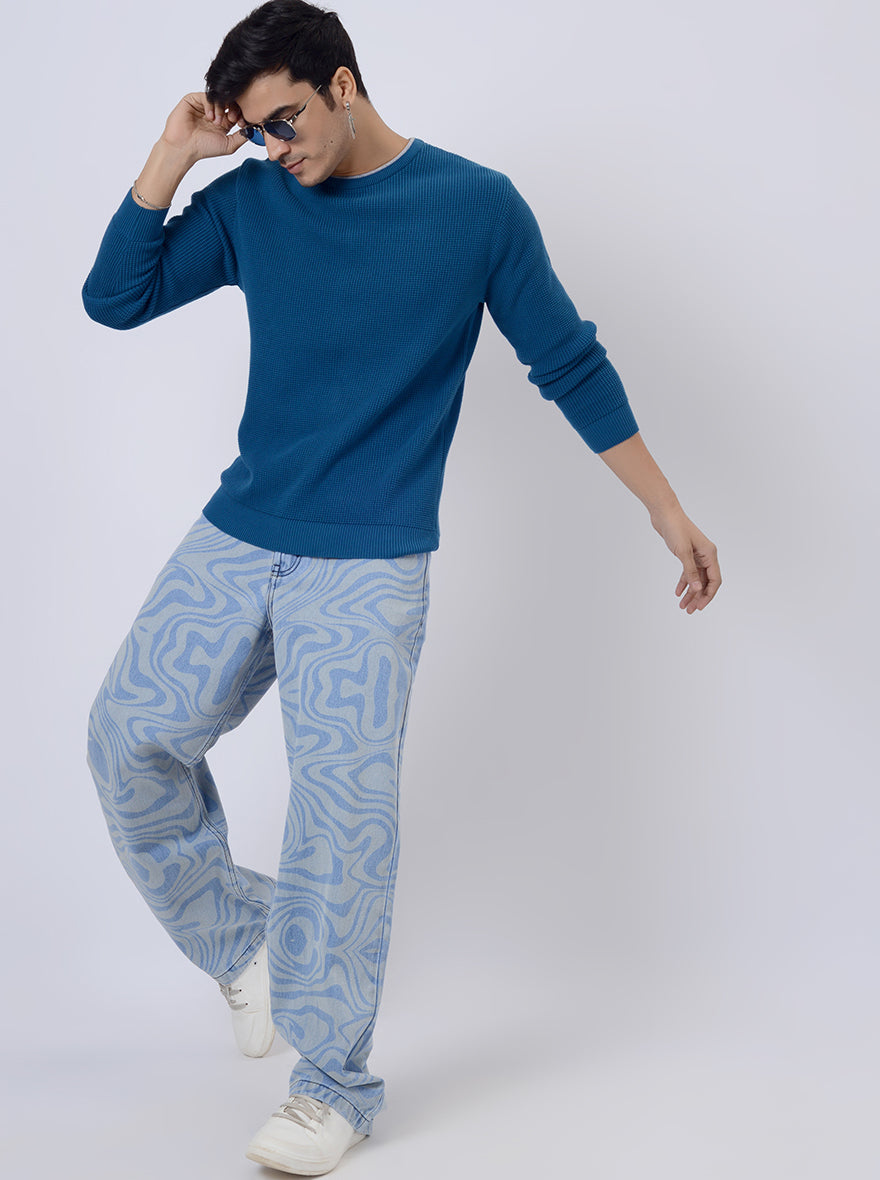 Navy Blue Solid Regular Fit Winter T-Shirt | JadeBlue