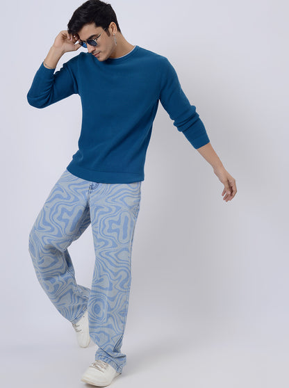 Navy Blue Solid Regular Fit Winter T-Shirt | JadeBlue